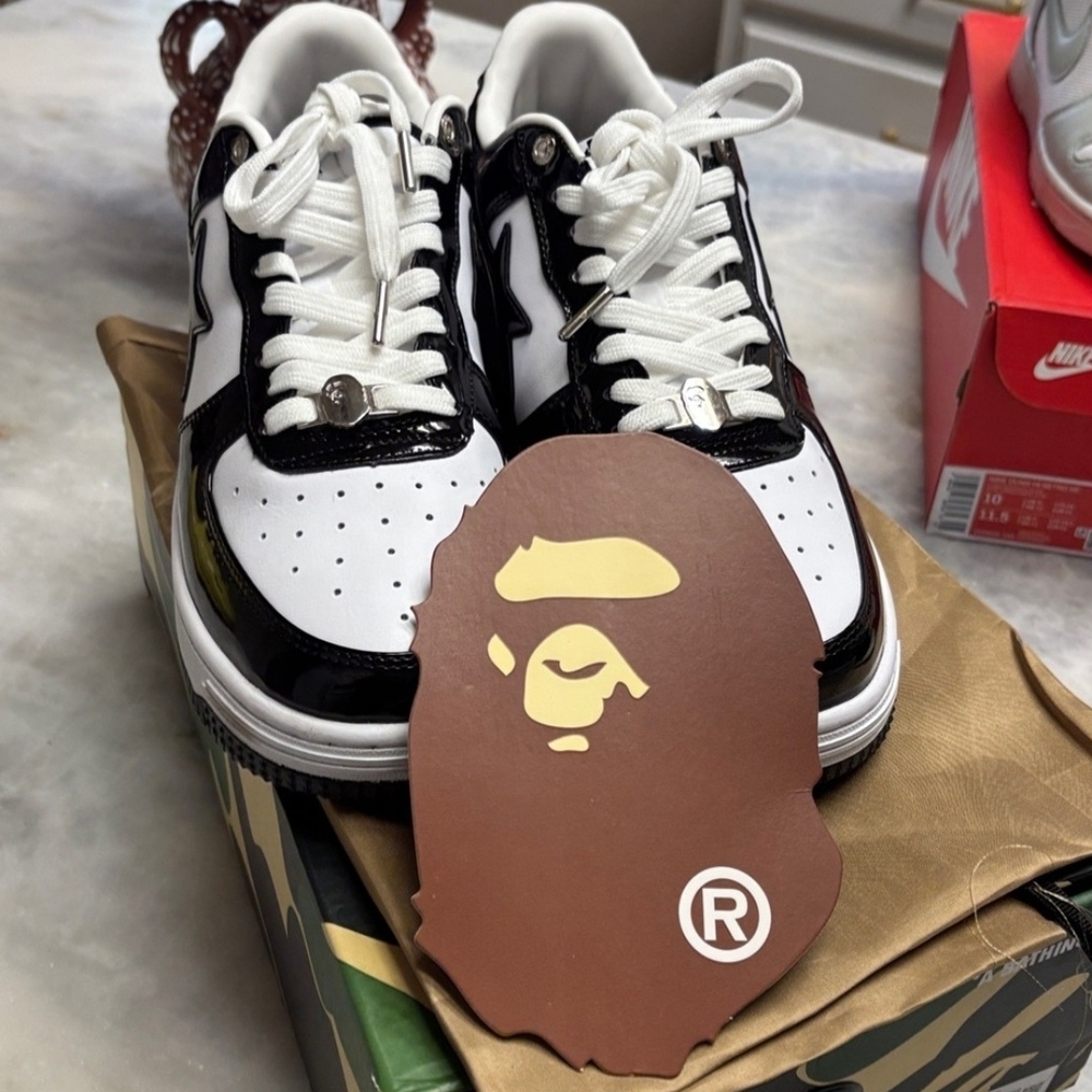 Bathing Ape Bape StaPatent Leather Black White 10.5 2021 Bapesta 'Black' (EUC) - Picture 12 of 12